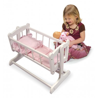 Badger Basket Heirloom Style Doll Cradle with Bedding - White/Pink - Fits American Girl, My Life As & Most 18" Dolls   000742827